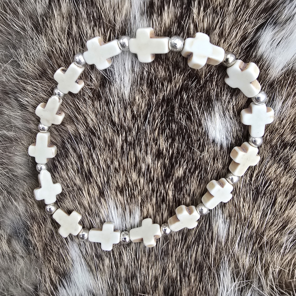 White Cross Beaded Bracelet
